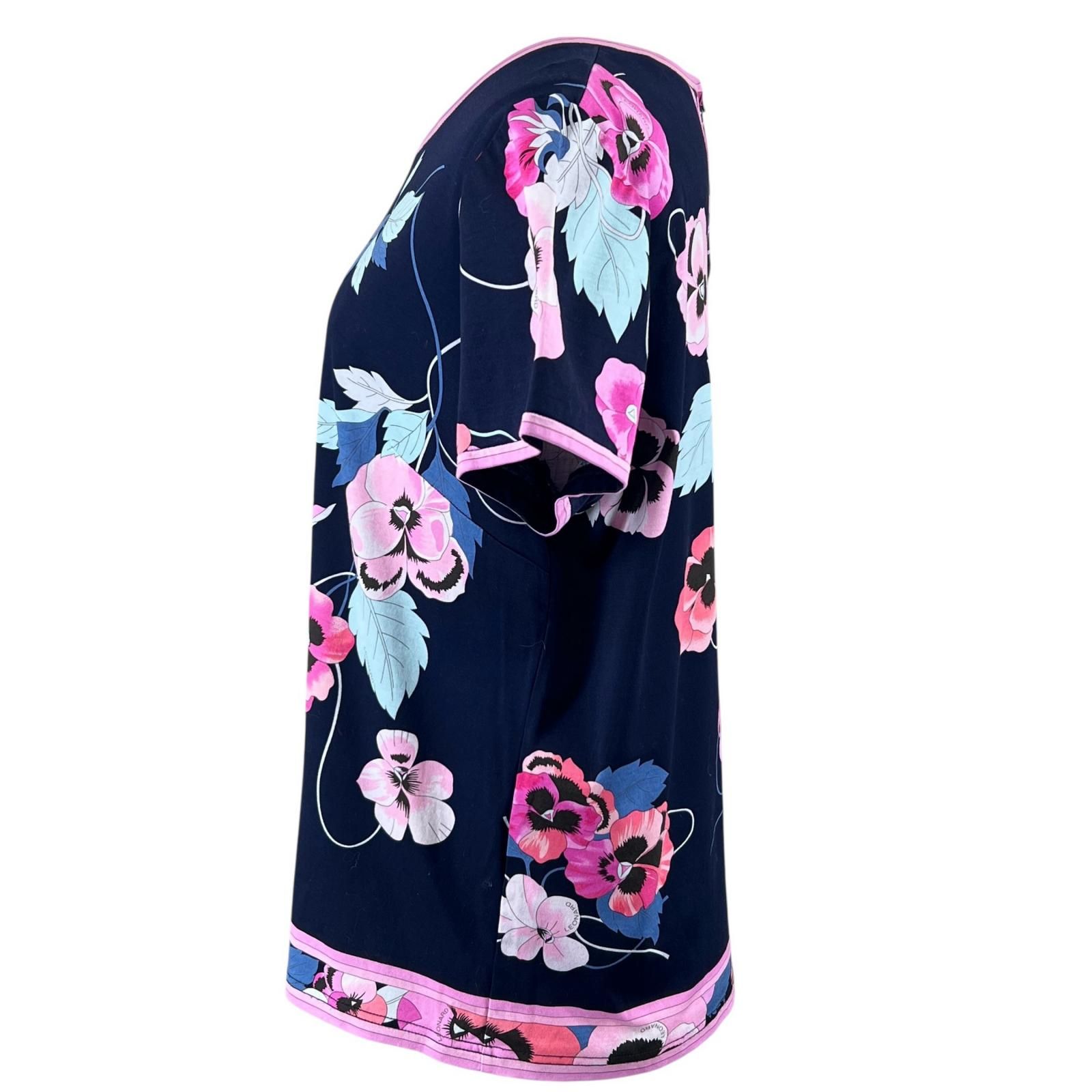 LEONARD FASHION レオナール ファッション 399626 コットン100% 花柄 半袖Tシャツ ネイビー 44 レディース