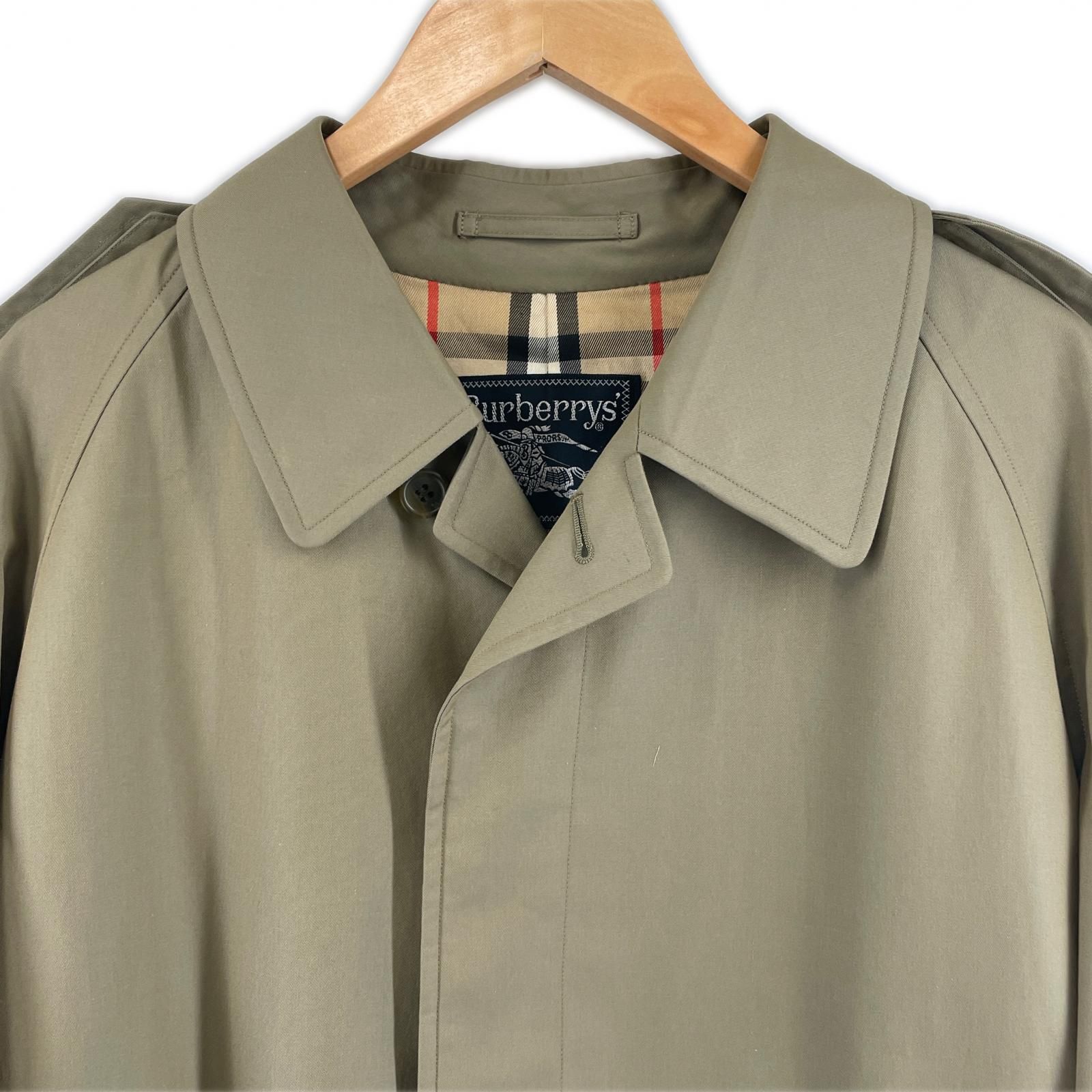 ▲Burberrys バーバリー ヴィンテージ 裏地ノバチェック 比翼仕立て シングル トレンチコート カーキ 94-175 メンズ KANDAIZUMI_COM