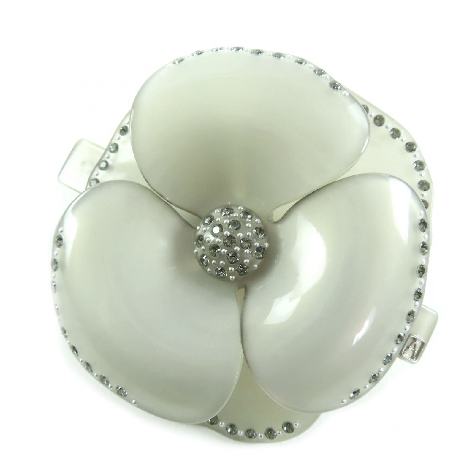 ALEXANDRE DE PARIS アレクサンドル ドゥ パリ クリスタル カメリアモチーフ ストーン装飾 バレッタ グレー 保存袋付き フランス製 レディース