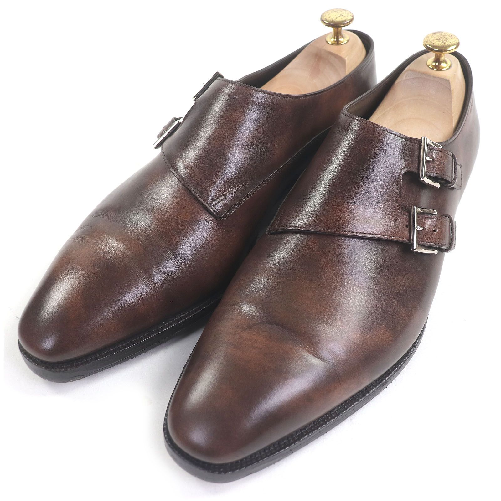 □John Lobb ジョンロブ チャペル ミュージアムカーフ 8000ラスト ダブルモンクストラップ レザー ドレスシューズ ダークブラウン 9 E イングランド製 メンズ 定価344 300円