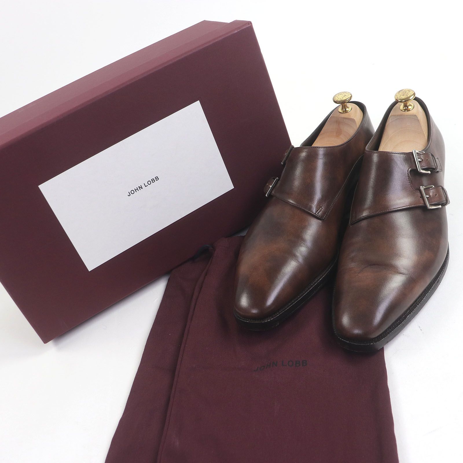 John Lobb ジョンロブ チャペル ミュージアムカーフ 8000ラスト ダブルモンクストラップ レザー ドレスシューズ ダークブラウン 9 E イングランド製 メンズ 定価344 300円