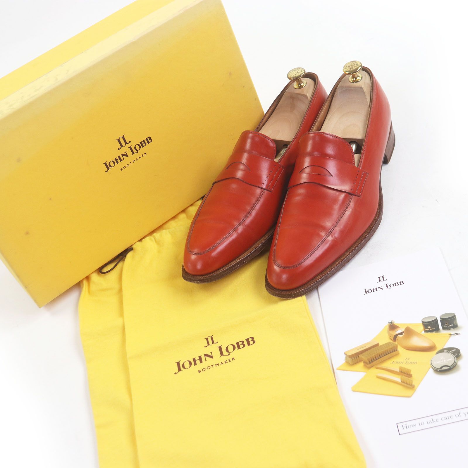 John Lobb ジョンロブ チェルトナム レザー 1105ラスト コインローファー バーンオレンジ 8.5 D 箱 保存袋付き イングランド製 メンズ