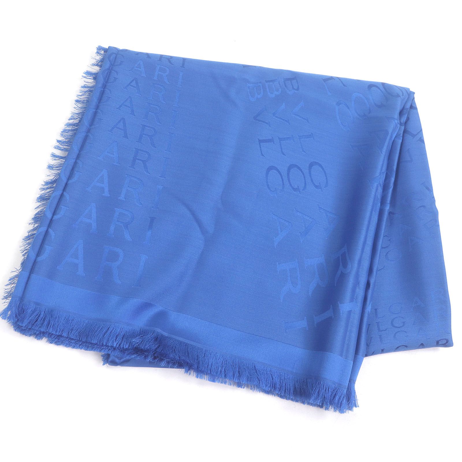 ♥品□BVLGARI ブルガリ シルク ウール ロゴ総柄 フリンジ 大判ショール スカーフ ストール ネイビー き イタリア製 メンズ