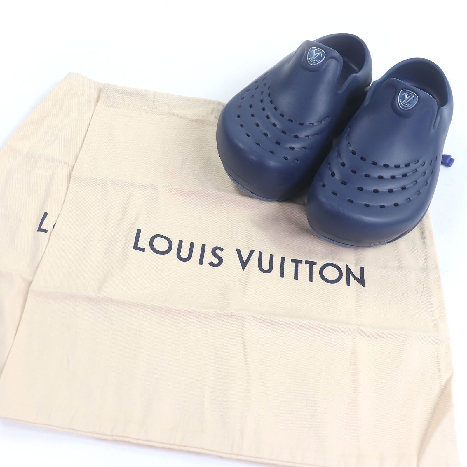 LOUIS VUITTON ルイヴィトン LV シャーク ライン モノグラム ラバーサンダル フラットシューズ ネイビー 6 保存袋付き イタリア製 メンズ