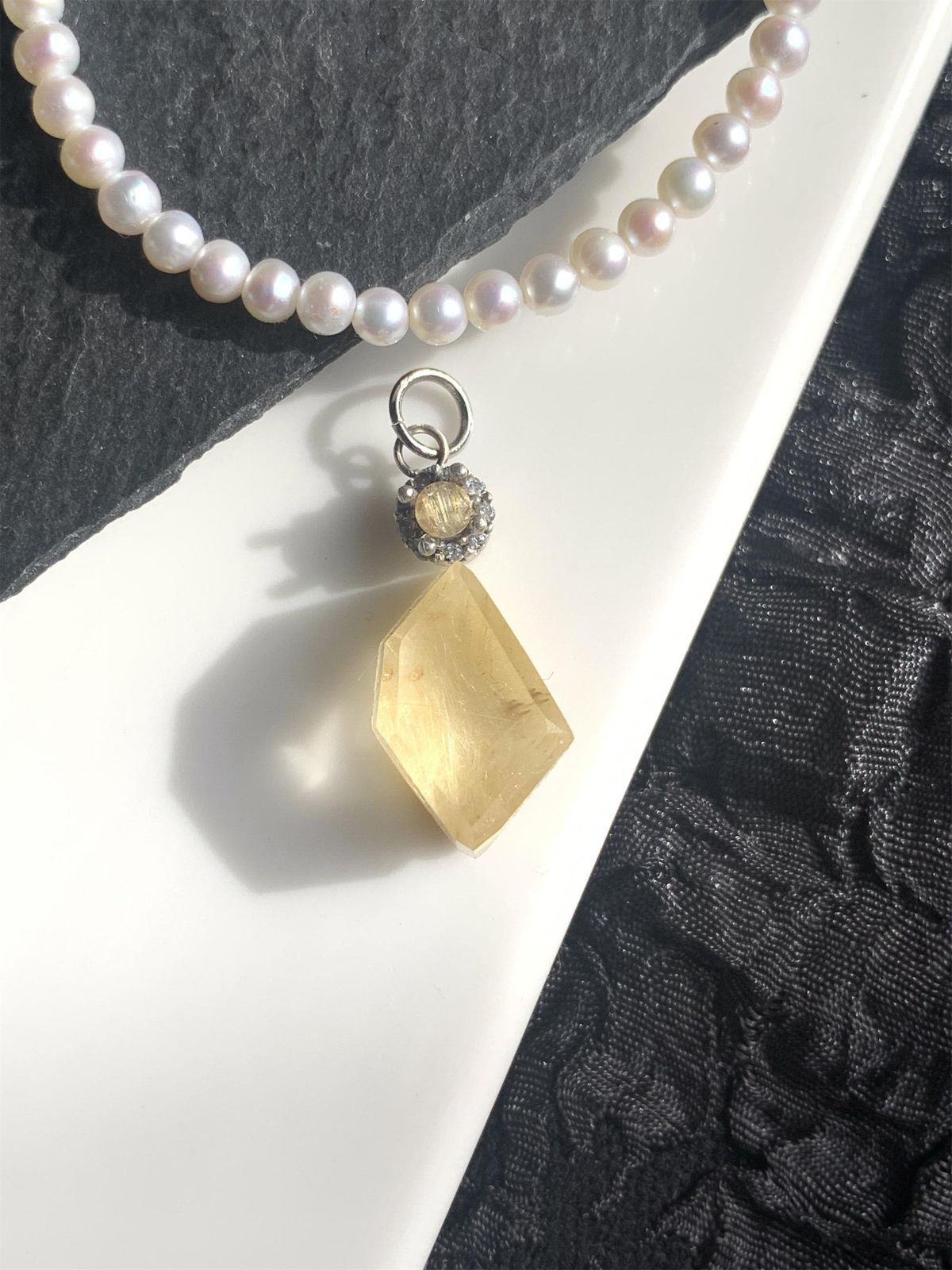 クリスタルクォーツ ×ルチルクォーツ ダブレット ストーン ペンダント ネックレス チャーム SV925シルバー １点もの 241-1