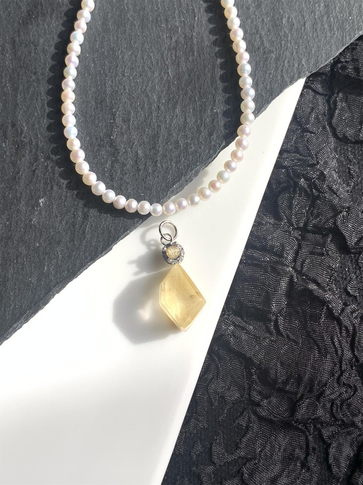 クリスタルクォーツ ×ルチルクォーツ ダブレット ストーン ペンダント ネックレス チャーム SV 925シルバー １点もの 241-1