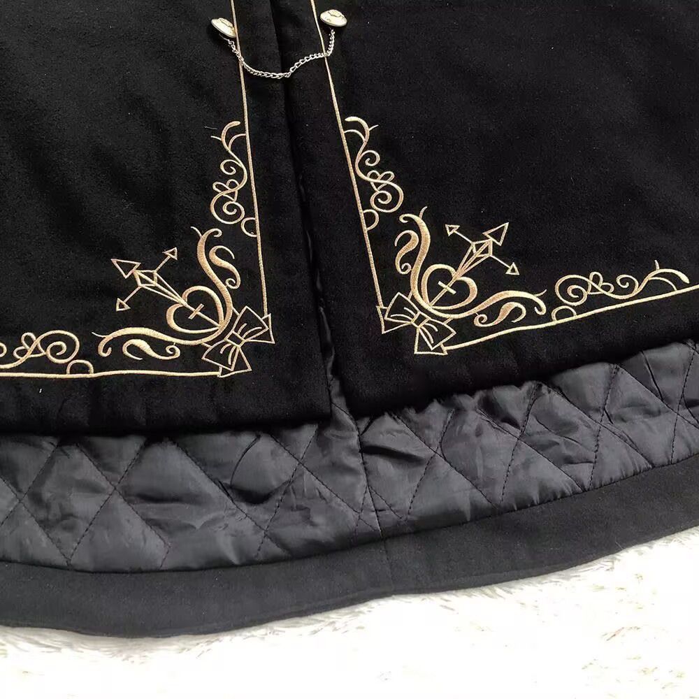 マントコート 防寒コート 秋冬向け ゴシック＆ロリータ風 ダーク ツイード 刺繍入り ノータッチ襟 防寒 ブラック コート WWW_TRAVELLANDINDIA_COM