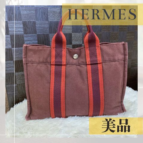 エルメス HERMES ハンドバック フールトゥPM キャンバス ボルドー