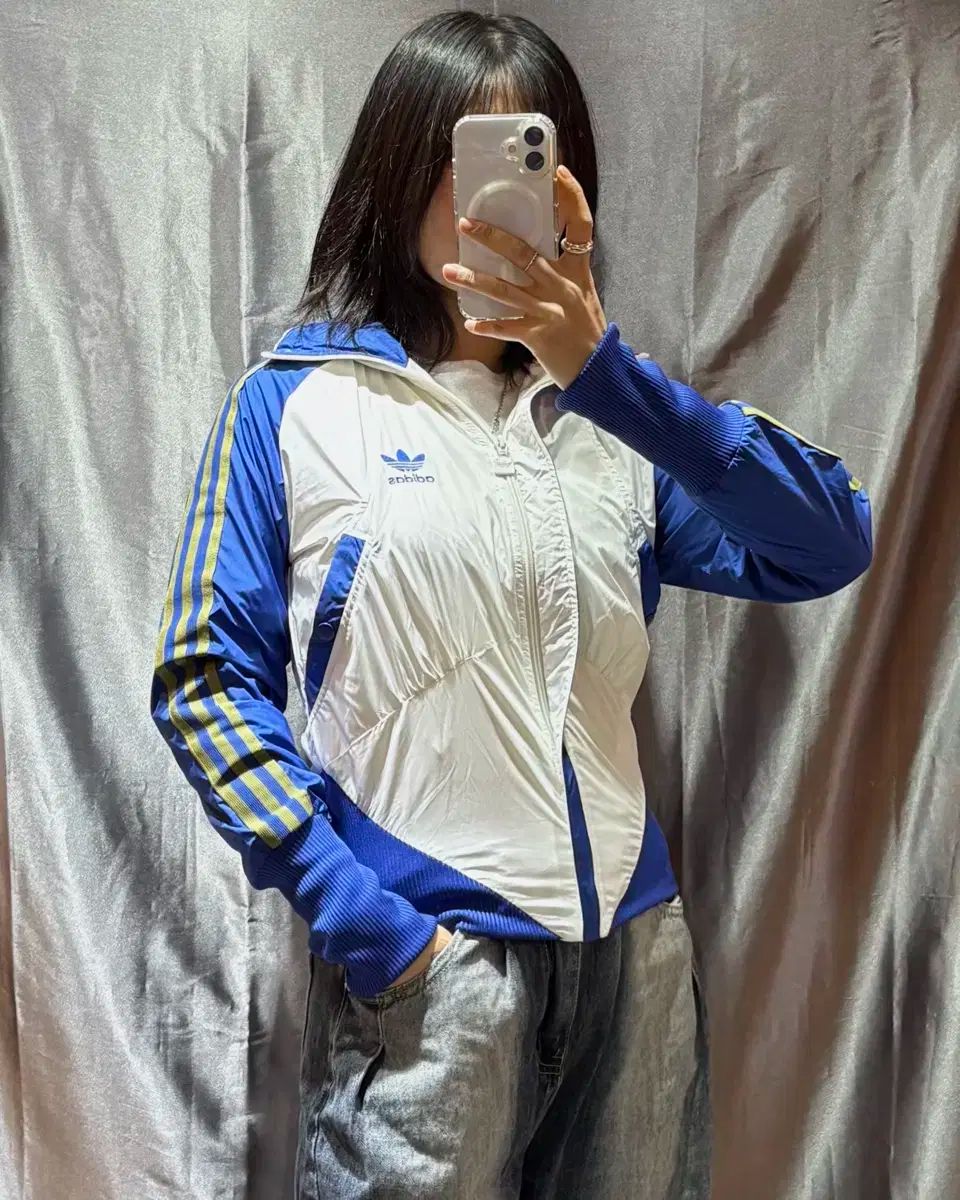 XS アディダス ファイヤーバード ブルー バイカラー 白 ウィンドブレーカー