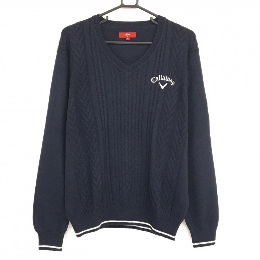 超 キャロウェイ レッドレーベル セーター ネイビー ケーブル編み 袖に日本国旗 ニット メンズ LL ゴルフウェア Callaway
