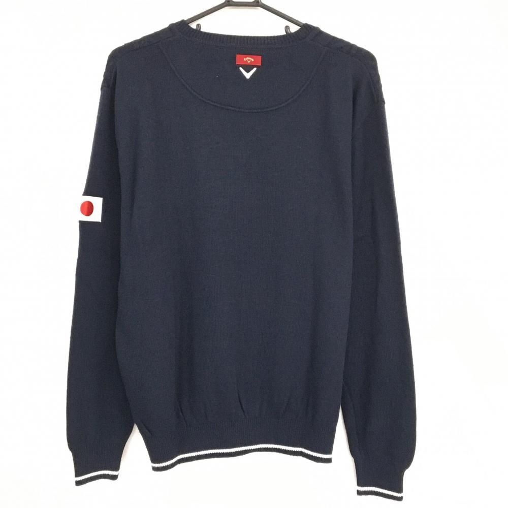 超 キャロウェイ レッドレーベル セーター ネイビー ケーブル編み 袖に日本国旗 ニット メンズ LL ゴルフウェア Callaway