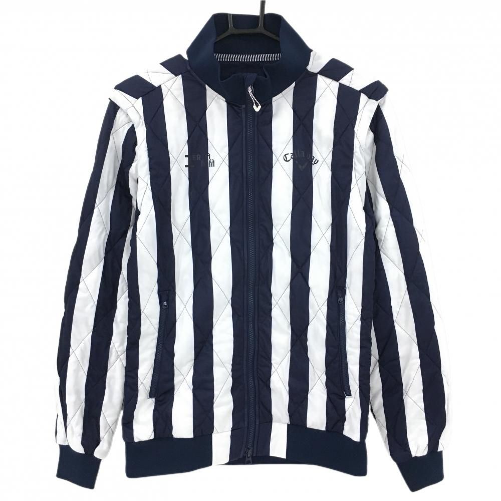 キャロウェイ 2WAY中綿ジャケット 白×ネイビー ストライプ 袖着脱可  メンズ M ゴルフウェア Callaway