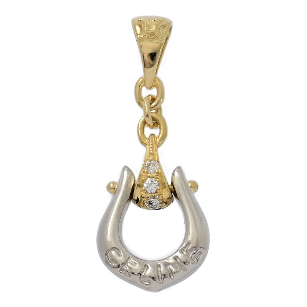 CELINE セリーヌ トリオンフ ロゴ ダイヤモンド ペンダントトップ YG 750×Pt900コンビ-2.9g 0.05ct イエローゴールド×プラチナ ♀ S レディース 595393