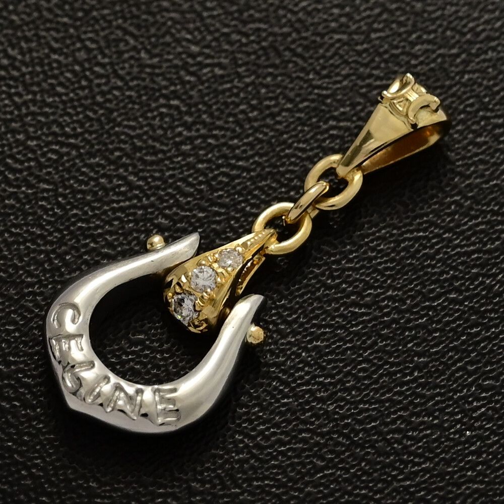 CELINE セリーヌ トリオンフ ロゴ ダイヤモンド ペンダントトップ|YG|750×Pt900コンビ-2.9g|0.05ct|イエローゴールド×プラチナ ♀ S レディース 595393