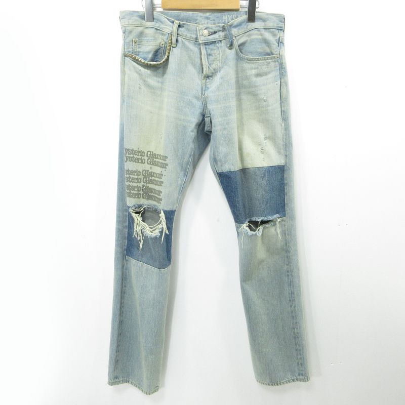 三重本店 HYSTERIC GLAMOUR ヒステリックグラマー ダメージ加工 ボタンフライデニムパンツ ローライズスリムストレート 02233AP07 ブルー サイズ 31 107