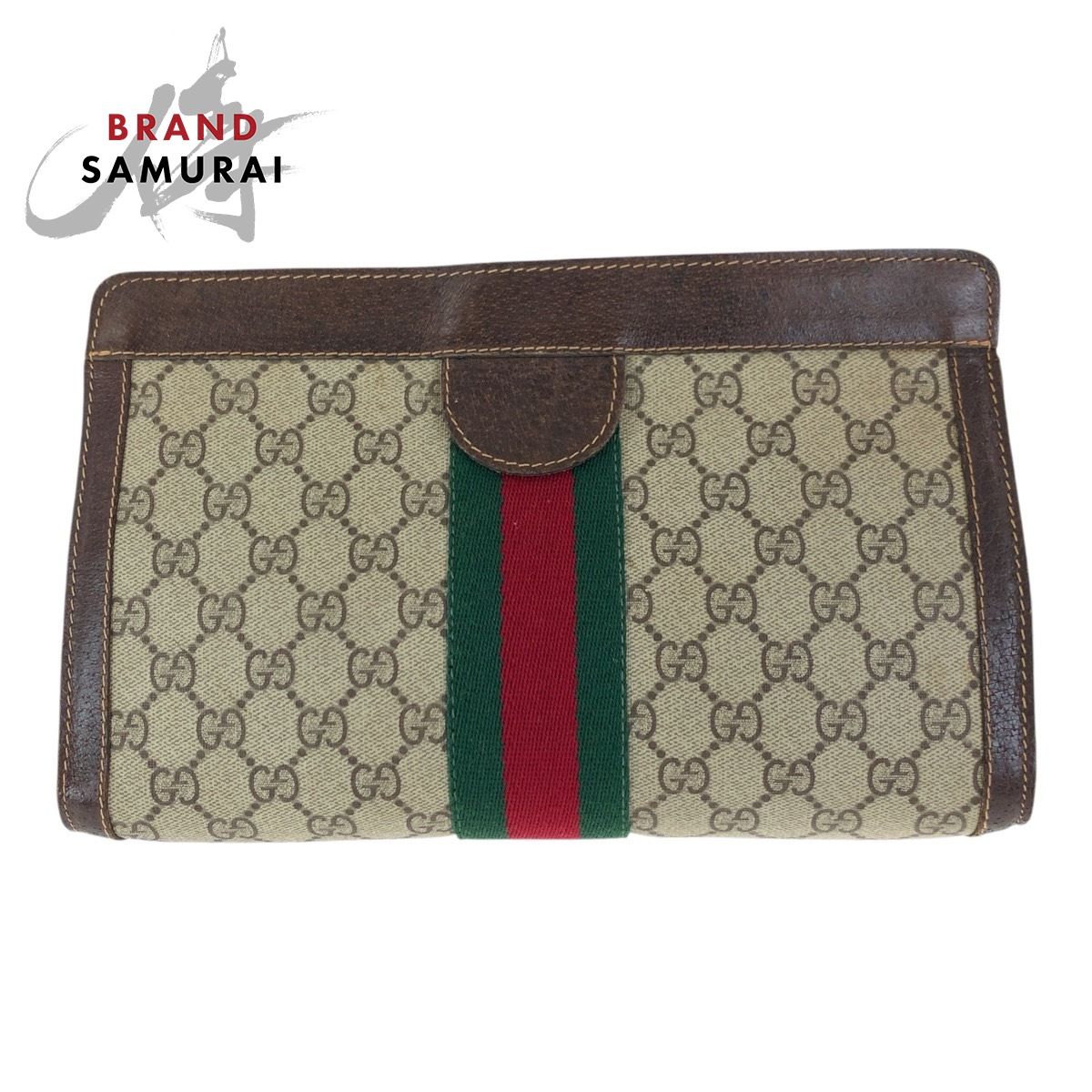 GUCCI グッチ ヴィンテージ シェリーライン オールドグッチ ベージュ ブラウン GGスプリームキャンバス|レザー クラッチバッグ 505722