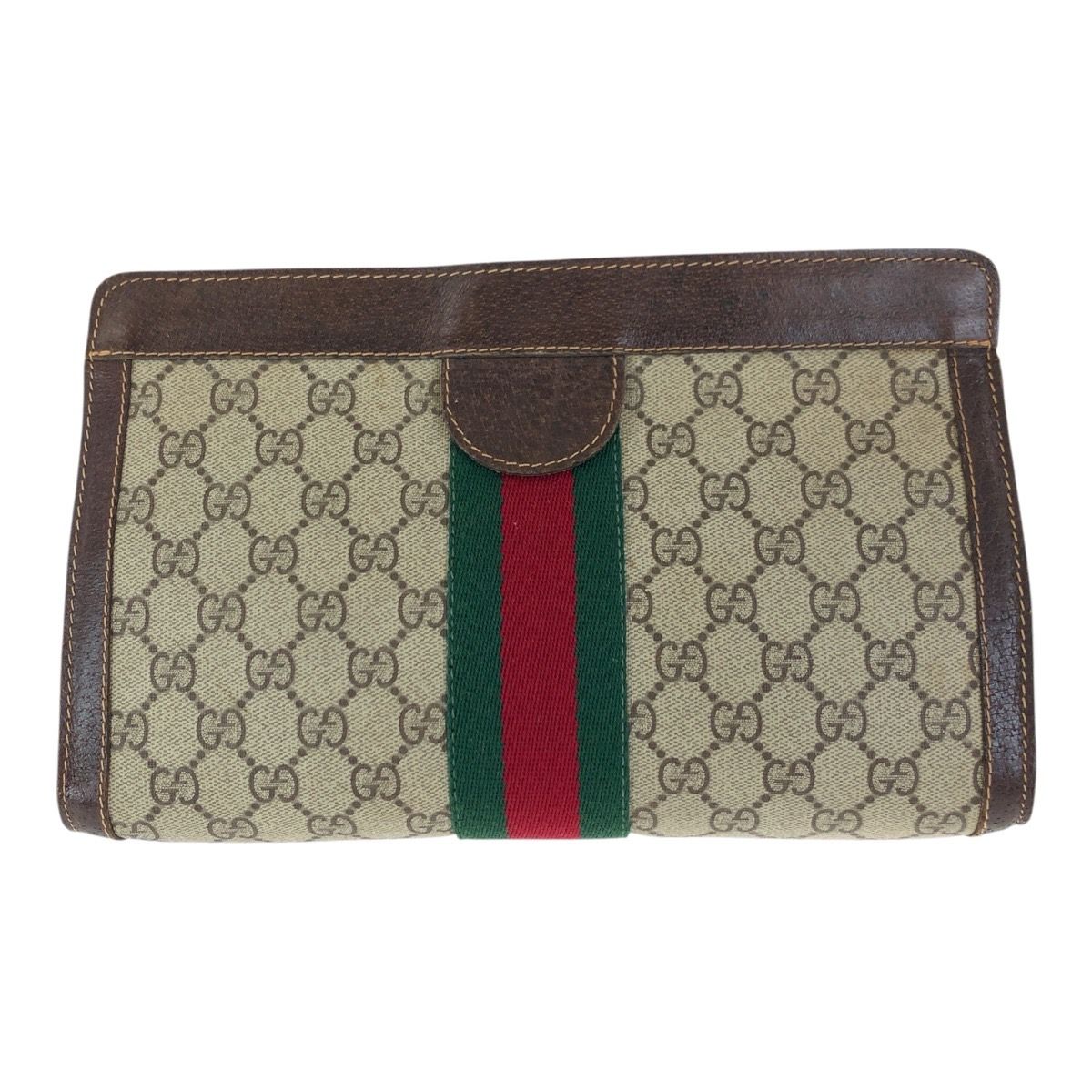 GUCCI グッチ ヴィンテージ シェリーライン オールドグッチ ベージュ ブラウン GGスプリームキャンバス|レザー クラッチバッグ 505722