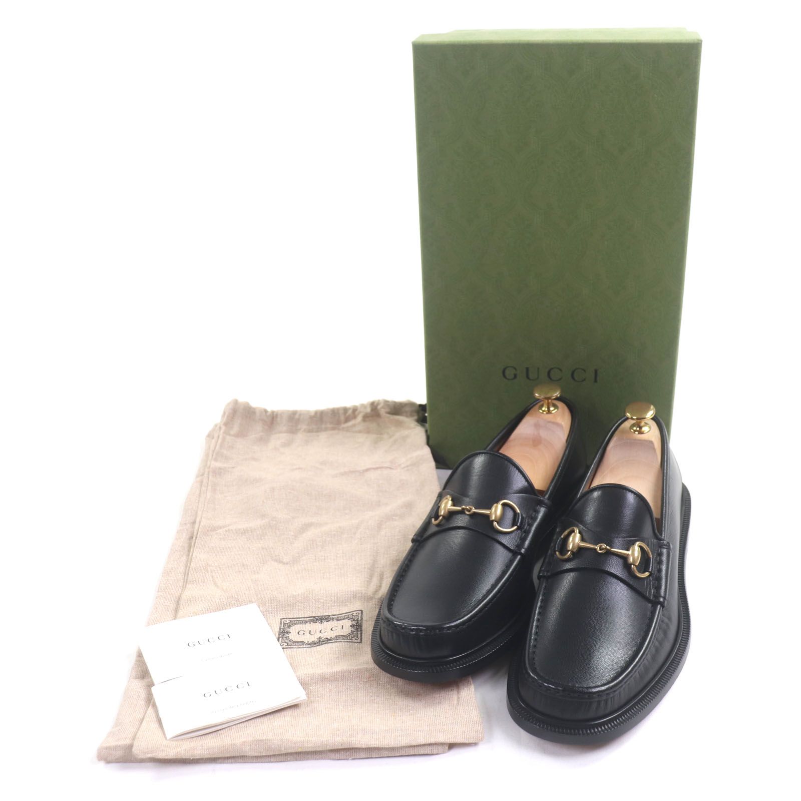GUCCI グッチ 723562 レザー ホースビット モカシン ローファー ブラック ゴールド金具 8.5 箱 保存袋付き イタリア製 メンズ
