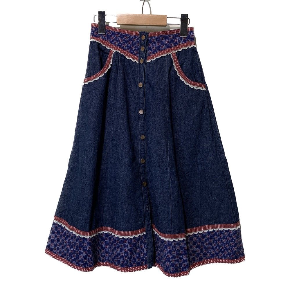 GUNNIES GUNNE SAX デニム スカート 70 s Aライン 花柄 ドット レース ガンネサックス ガニーサックス 古着