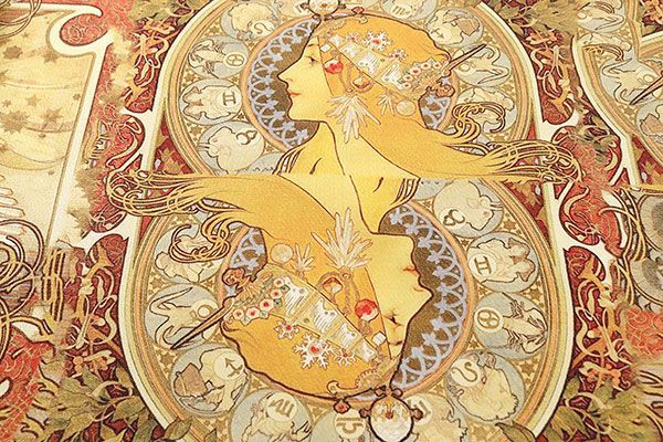 ona4593 西陣 酒井守 おしゃれ 染め 九寸 名古屋帯 アルフォンス ミュシャ 黄道十二宮 有名画家作品 お仕立て付き2~3週間で発送