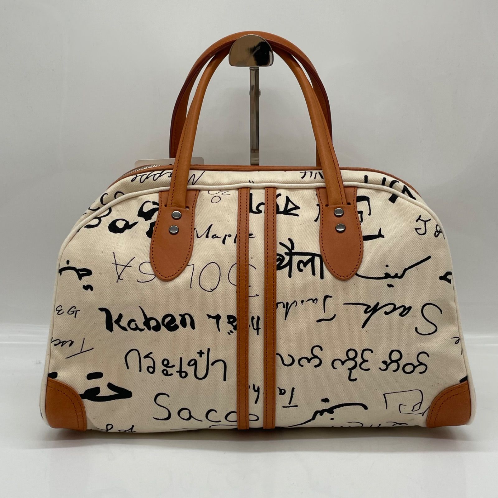 BN4545●信三郎帆布 一澤帆布 信三郎鞄 ボストンバッグ NB-01 世界のカバン柄 生成り 総柄