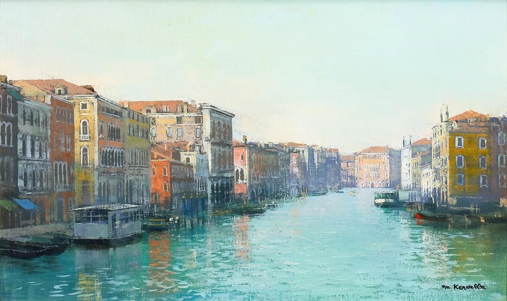 運河の風景画 真作】【WISH】マルセル・ケルヴェラ Marcel Kervella「リアルトあたり
