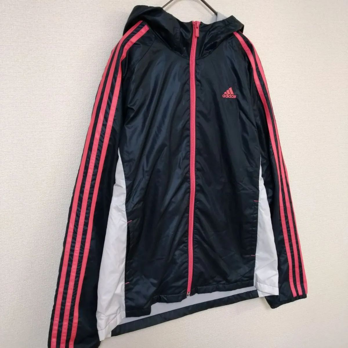アディダス adidas ナイロンジャケット レディースL 美品 黒色 白色 
