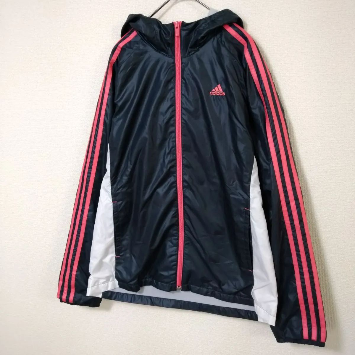 アディダス adidas ナイロンジャケット レディースL 美品 黒色 白色 