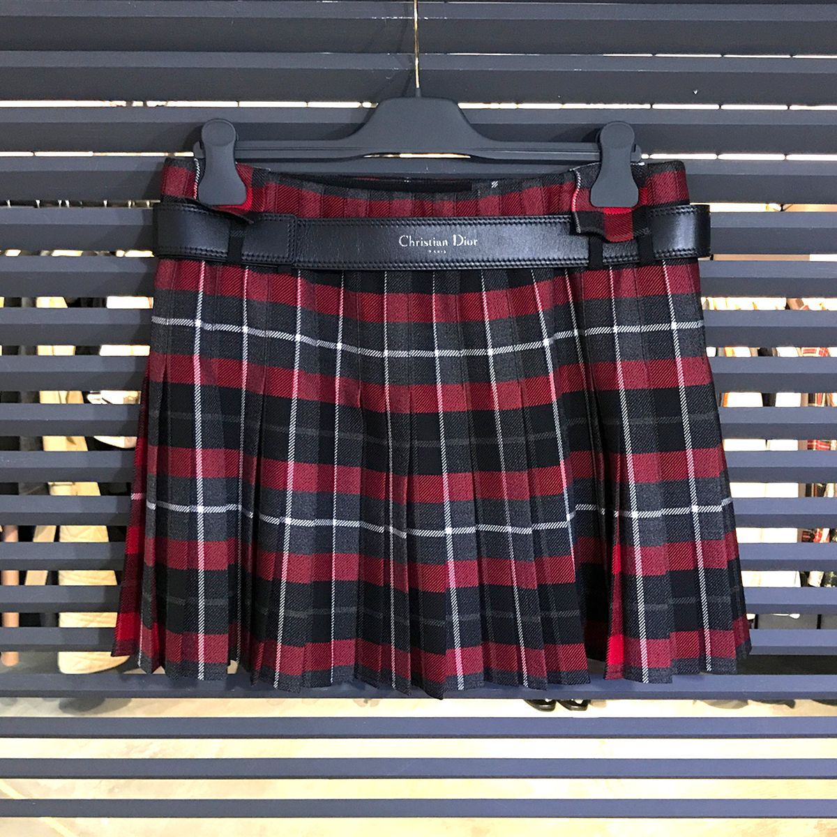 ディオール チェック柄 ミニ プリーツスカート ベルト付き 42 511J73A1640 14585