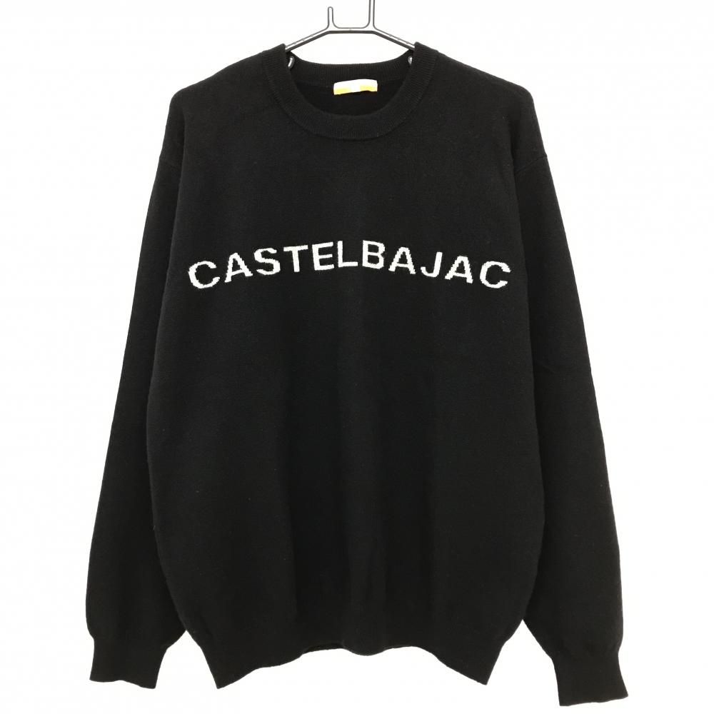 【超美品】カステルバジャック セーター 黒×グレー カシミヤ100% 背面ビッグロゴ メンズ 4(XL) ゴルフウェア CASTELBAJAC