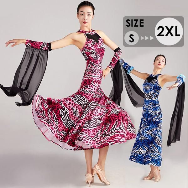 社交ダンスドレス フロート 上品 社交ダンス衣装 ヒョウ柄 レオパード ワンピース 広がる裾 レッスン着 モダンドレス タンゴ フラメンコ モダンダンス ボールルーム衣装 ラテンドレス 発表会 競技着