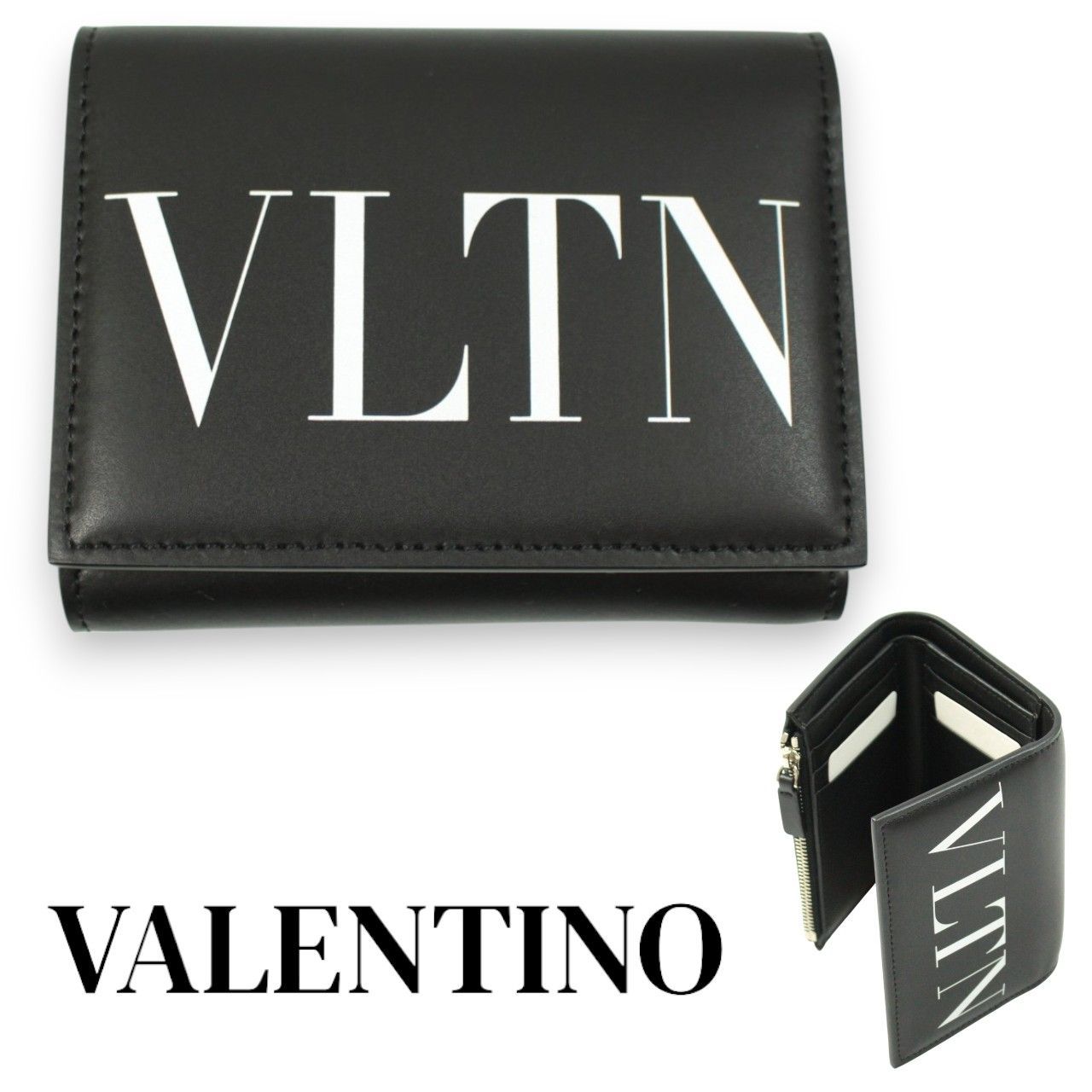 VALENTINO VLTNロゴ 三つ折り財布 小銭入れつき メンズ ブラック