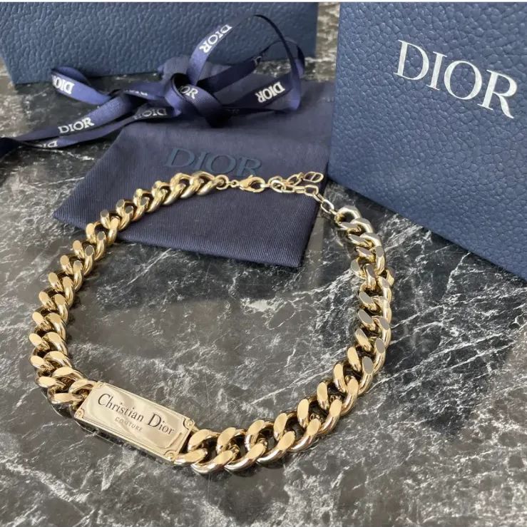 DIOR オブリークプレート チェーンリンク ネックレス DIOR オブリークプレート チェーンリンク ネックレス 駅南やまご質店