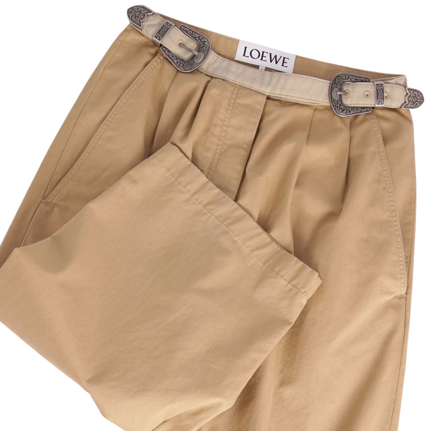 ロエベ LOEWE パンツ ワイドパンツ 七分丈 バックル アナグラム