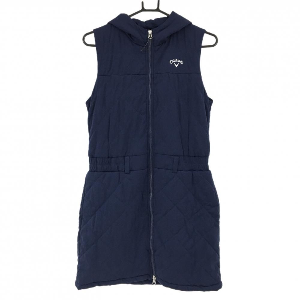 超 キャロウェイ 中綿ノースリーブワンピース ネイビー フード付 レディース M ゴルフウェア Callaway