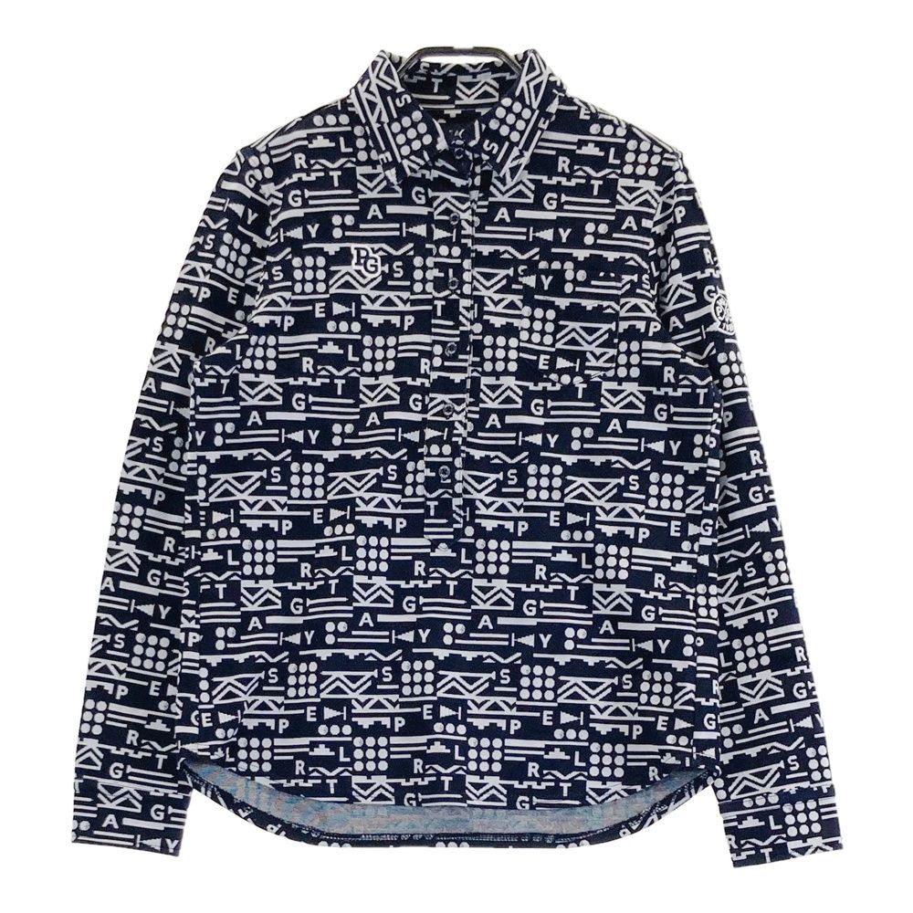 サイズ 0 PEARLY GATES パーリーゲイツ 2025年 長袖ポロシャツ 総柄 ネイビー系 240101549898 ゴルフウェア レディース ストスト