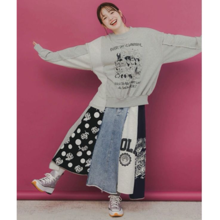 Scolar スカラーリメイク風 異素材切替デニムスカート