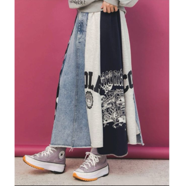 Scolar スカラーリメイク風 異素材切替デニムスカート GULLKHAN_COM