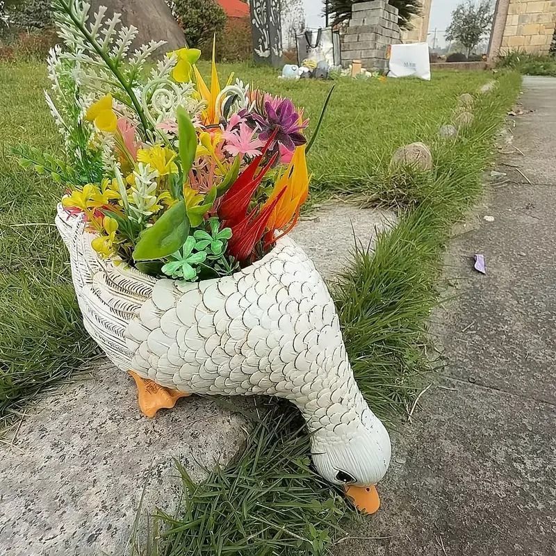 アヒルの植木鉢 プランター フラワーポット 鉢 ダック ガーデンオーナメント 植木鉢 ホワイト 白 オーナメント インテリア雑貨 インテリア 雑貨 モダン シンプル カワイイ 可愛い