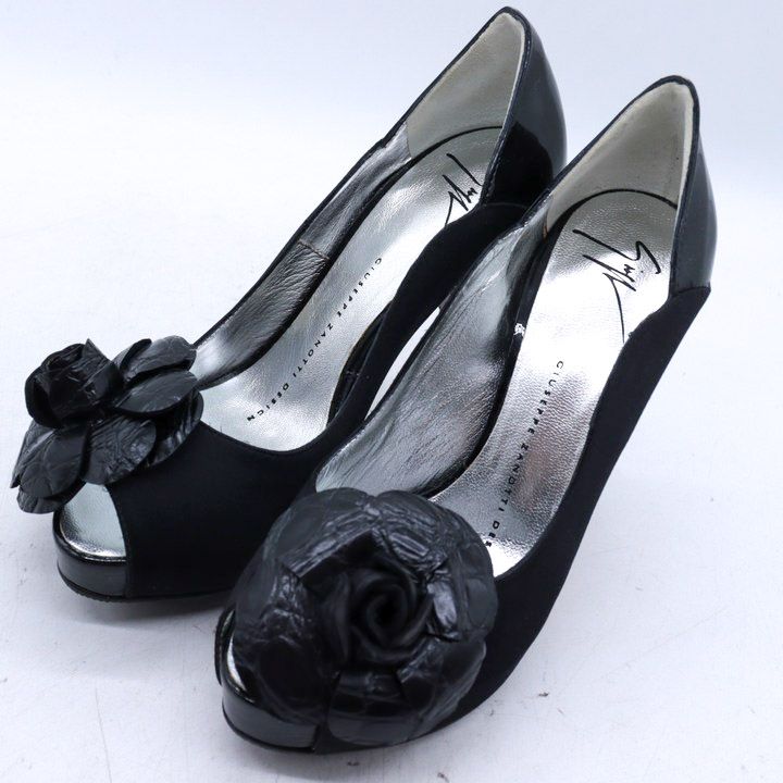 ジュゼッペザノッティ パンプス 本革 レザー ハイヒール シューズ 靴 イタリア製 黒 レディース 34.5サイズ ブラック GIUSEPPE ZANOTTI