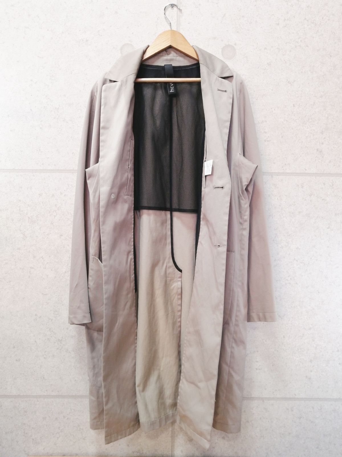 Hevo イーヴォ ステン コート 長袖 ひざ丈 無地 ポケット ベージュ系 カーキ系 48サイズ