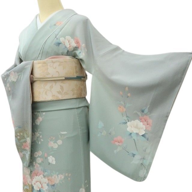 平和屋着物○訪問着 総絞り 刺繍 立波草花文 黒地 金彩 正絹 逸品