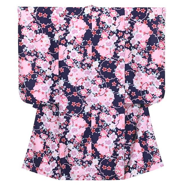 七五三 7歳 女の子用 四つ身の着物と結び帯 他 コーディネート フルセット 茄子紺色 雪輪と八重桜 OYM-A802f21693PP