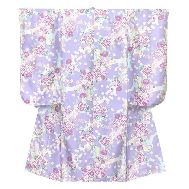 七五三 7歳 女の子用 四つ身の着物と結び帯 他 コーディネート フルセット 薄紫 菊に束ね熨斗 OYM A 801 f 19283 GM