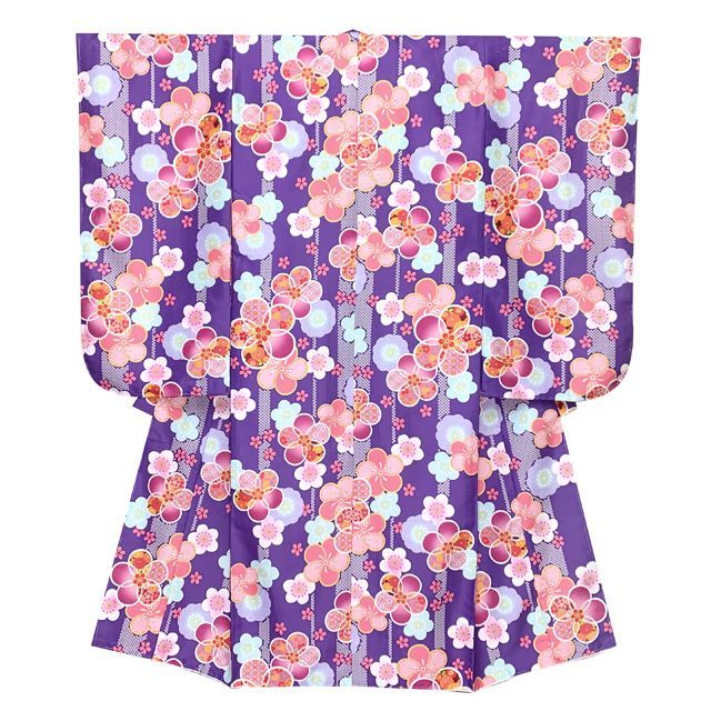 七五三 7歳 女の子用 四つ身の着物と結び帯 他 コーディネート フルセット 紫 古典桜 OYM-A803f2003KZZ
