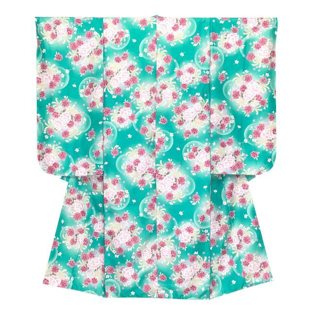 七五三 7歳 女の子用 四つ身の着物と結び帯 他 コーディネート フルセット ミント系 八重桜 OYM A 805 f 991 PP