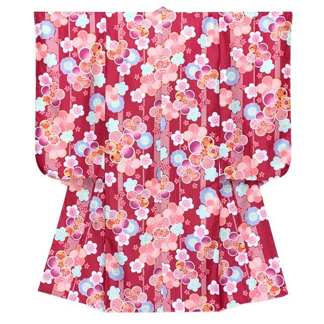七五三 7歳 女の子用 四つ身の着物と結び帯 他 コーディネート フルセット 赤 古典桜 OYM-A804f19795FM