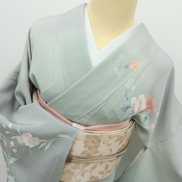 平和屋着物○友禅作家 岡部修治 訪問着 女人花文 暈し染め 金彩 正絹