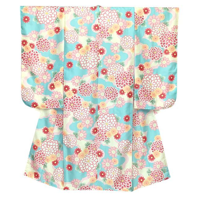 七五三 7歳 着物 セット 四つ身の着物と結び帯 他 コーディネート フルセット 水色ｘ肌色 菊 OYM-A806f33715SR