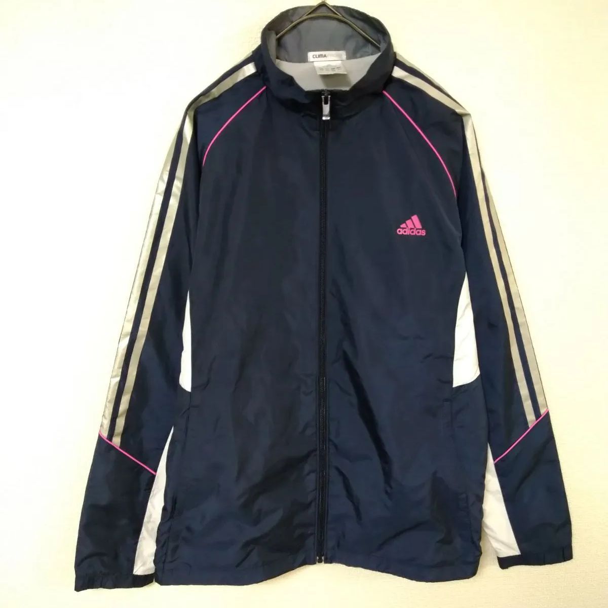 アディダス adidas ナイロンジャケット レディースL 美品 ネイビー色